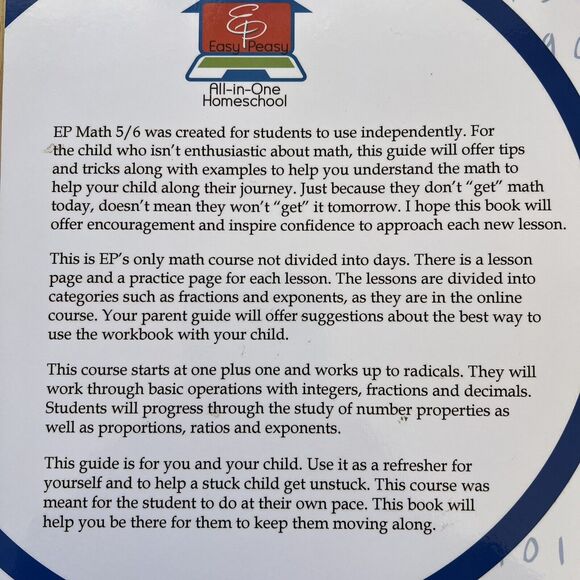 Easy Peasy EP Math 5 6 Parent Guide Lee Giles Homeschool Curriculum Paperback - Picture 6 of 8